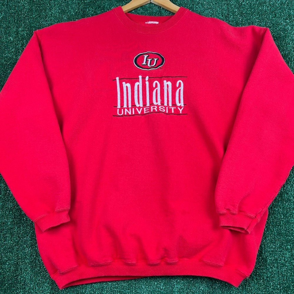 VTG Indiana University Crewneck Sweatshirt Mens 2XL Red Embroidered Spellout 90s